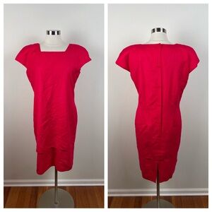 Silk Studio Vintage Solid Red 100% Silk Button Back Dress Women Size 14